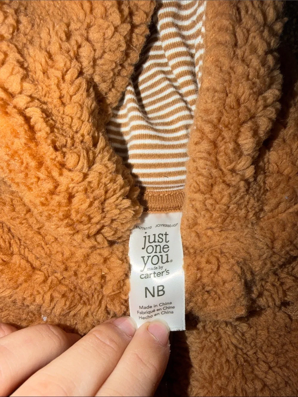 Brown Teddy Sherpa Baby One-Piece Hooded Footie